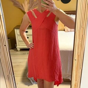 Cato Coral-Red Sleeveless Mini Dress with Crisscross Straps